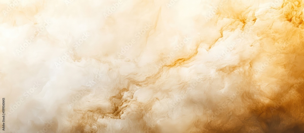 Poster fluid resin abstract art in warm golden and creamy tones with soft wispy textures and ample empty co