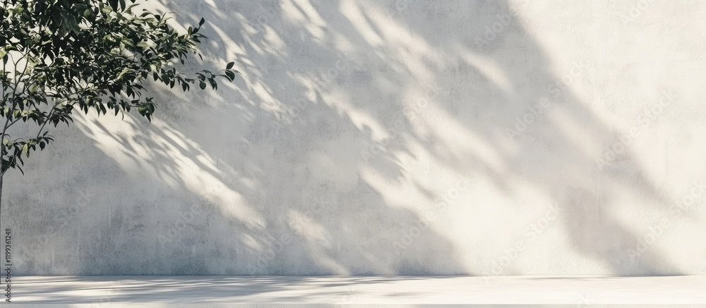 Aufkleber elegant frame mockup against a white concrete wall casting soft shadows with natural green foliage c