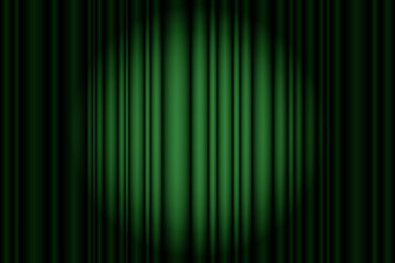 Fototapeta premium Green velvet curtain on stage. Closed curtain in circus, theater or cinema. Background with spotlight. Vector illustration