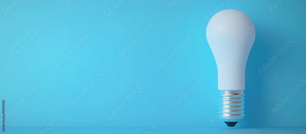 Poster Energy Efficient LED Light Bulb on Soft Blue Background with Negative Space for Text Placement