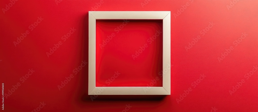 Poster empty white frame on vibrant red background with negative space ideal for text or image placement in