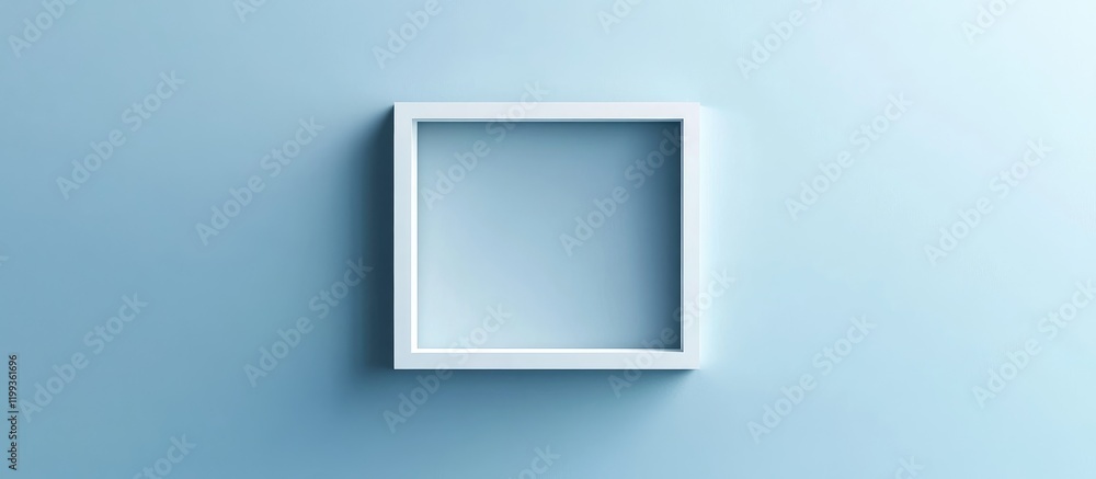 Poster minimalistic framed empty white square against a soft blue wall providing ample negative space for t