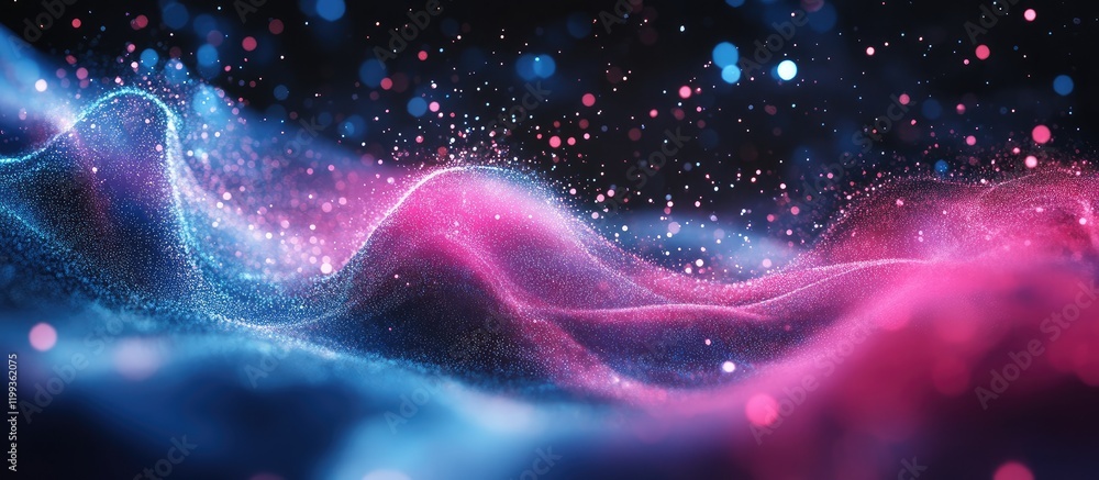 Aufkleber vibrant abstract waves of pink and blue light with glowing particles, creating a dynamic and engagin