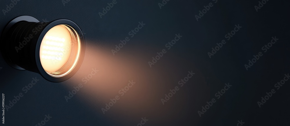 Poster modern led spotlight emitting warm light against a dark background showcasing advanced energy effici