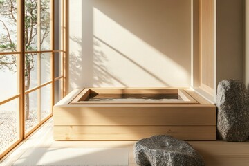 Serene Wooden Bath In Minimalist Japanese Spa Design