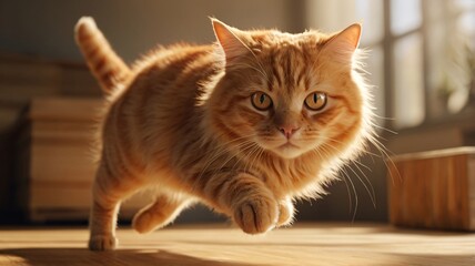 cat, orange cat, portrait, jump