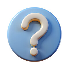 Question sign 3d render. Interface button isolated on white. Plastic cartoon style