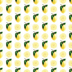 Watercolor seamless pattern with ripe juicy yellow lemons
