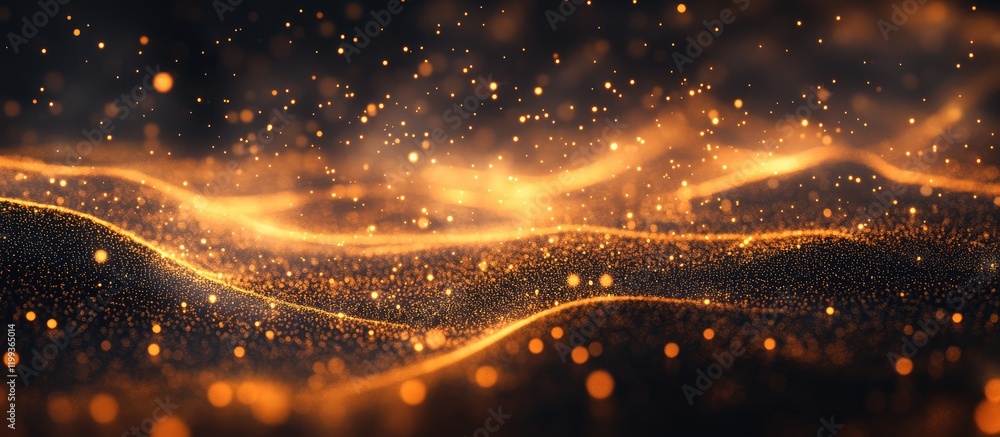 Poster golden and orange energy bokeh glow technology background with soft waves and empty space for text o
