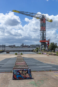 Crane NDSM . The old, disused NDSM Shipyard in North Amsterdam, Netherlands is now a creative space for artists. Amsterdam, the Netherlands. 15 June 2024. 