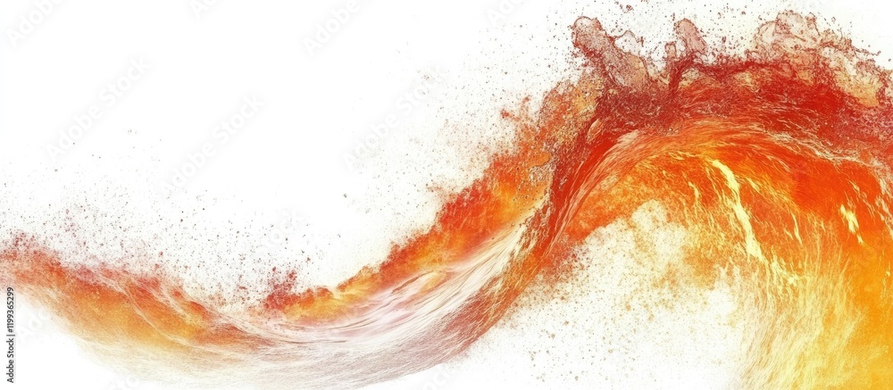 Fototapete Dynamic orange and red wave shape flowing gracefully across a white background with ample copy space for text and design elements.