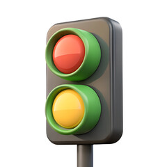 Traffic light on a white background. 3d illustration. Plastic cartoon style