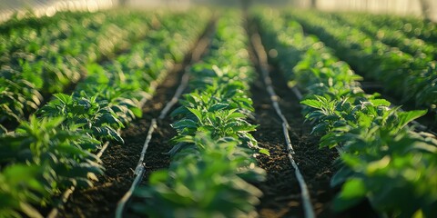 Naklejka premium Rows of cannabis plants in a greenhouse, representing legal cultivation.