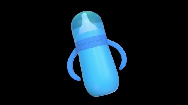 Baby Milk Bottle Rotating on a Transparent Background. Seamless Loop. 4K