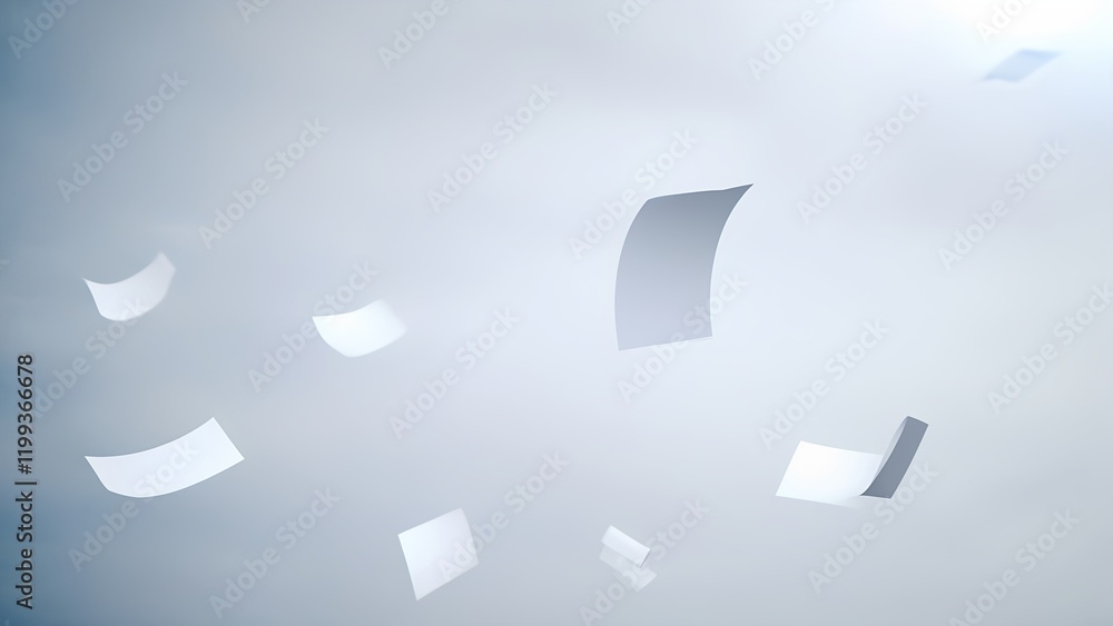 Aufkleber paper sheets floating in a cloudy sky abstract concept digital art ethereal environment aerial view