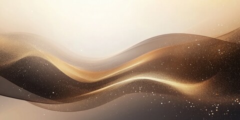 Elegant Brown and Gold Nebula Waves with Soft Gradient Background and Glittering Stars in Space for Creative Text Placement