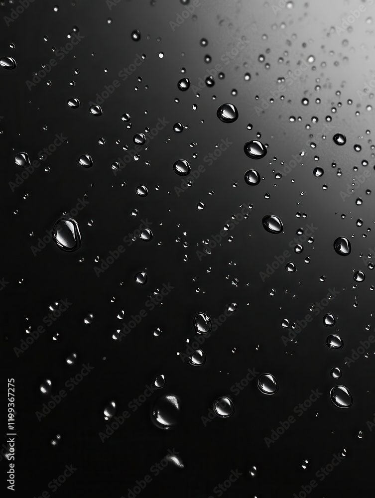 Aufkleber close-up of water drops on a smooth black surface creating an artistic and elegant textured backgrou