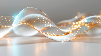 3D Abstract Digital background, with layered, wavy shapes with warm golden glowing light, creating a serene and flowing appearance	
