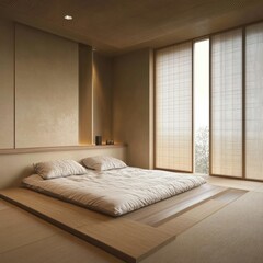 Minimalist Modern Bedroom With Wooden Platform Bed