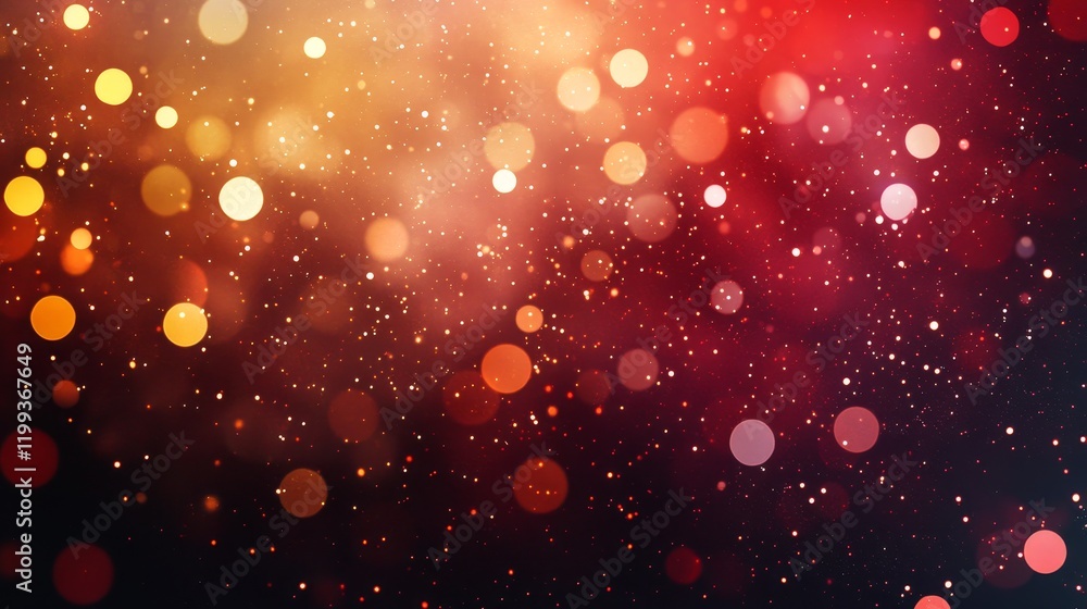 Poster abstract background with red and orange bokeh lights and sparkles.