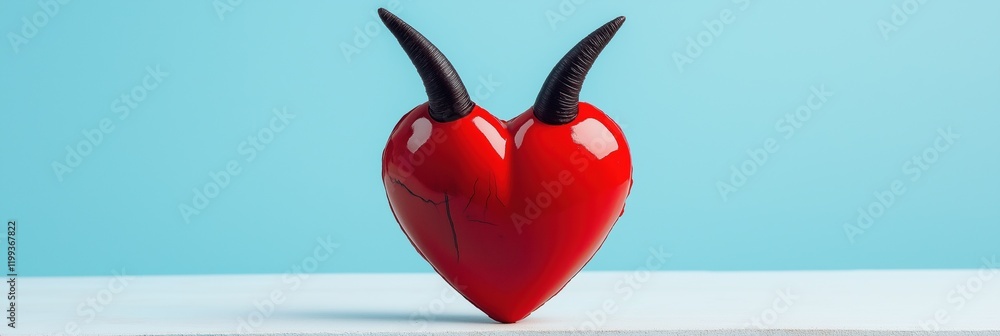 Aufkleber a red heart with horns on it. the heart is upside down and has a broken line through it