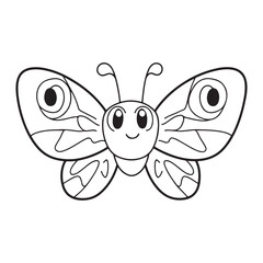 A cute cartoon butterfly with big eyes and a friendly smile, perfect for coloring pages or kids' designs