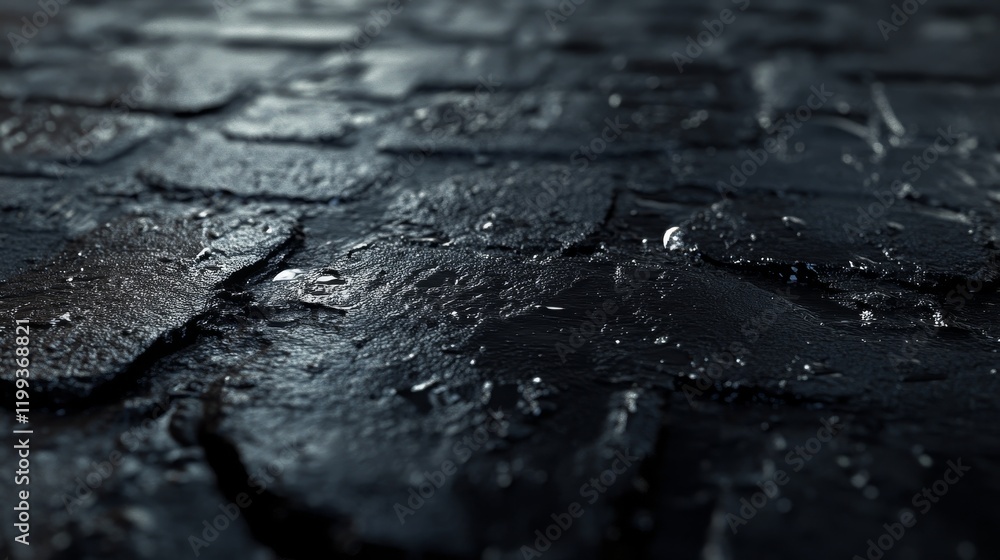 Poster dark wet cobblestone street texture. background image.