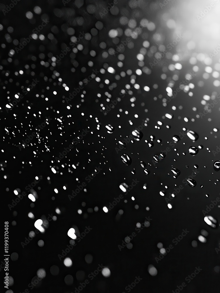 Poster Close-Up View of Water Drops on a Dark Surface with Soft Focus and Bokeh Effects Creating an Artistic and Abstract Background
