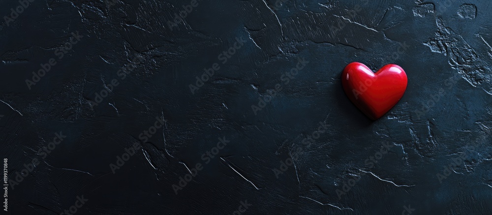 Poster father's day background featuring a single red heart on black textured surface with generous copy sp