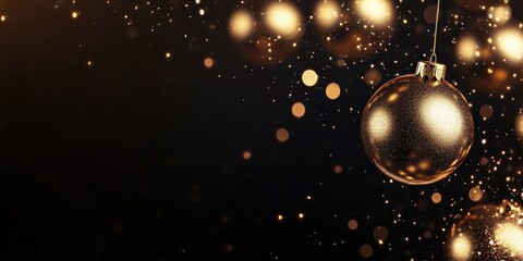 Christmas Backdrop with Golden Ornaments and Dark Background for Text Space