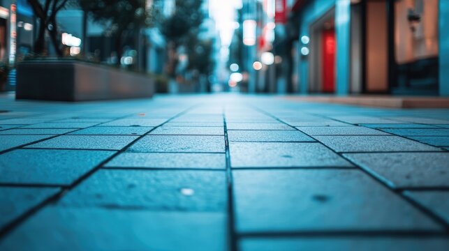 Deserted pathway viewed from ground level with blue tones and empty area for text