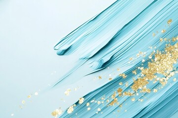 An artistic background showcases gentle, flowing brush strokes in soothing pastel blue, enriched with delicate gold specks against a clean, neutral backdrop, ideal for creative projects