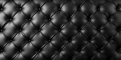 Seamless close-up of luxurious black leather texture with tufted patterns ideal for sophisticated wallpapers banners and artistic backgrounds featuring empty text space.