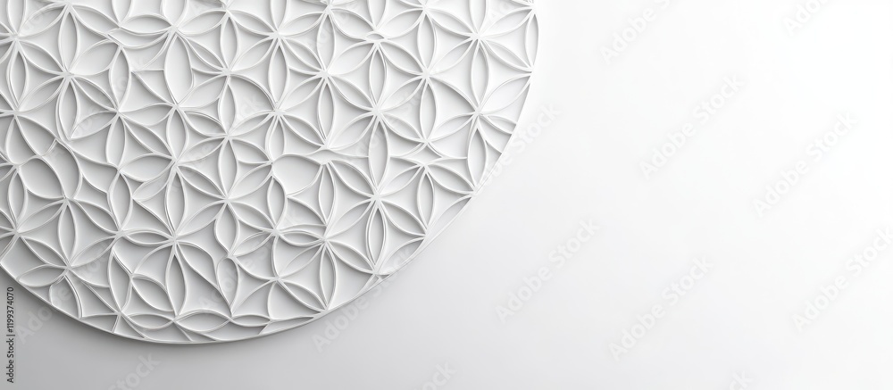 Poster intricate flower of life pattern in white on smooth background with generous copy space for text in 