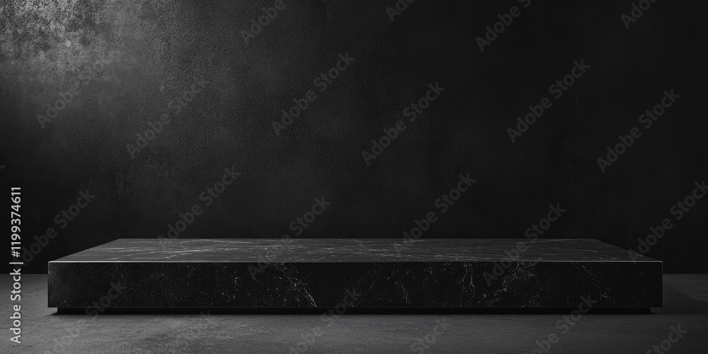 Wall mural Elegant Textured Black Background with Dark Stone Platform in Studio Setting for Creative Copy Space and Visual Design Elements