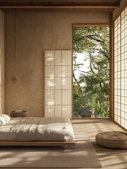 Serene Minimalist Bedroom Design With Nature View