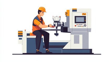 An Indian machine operator managing precision machinery in motion, isolated on a seamless white background,