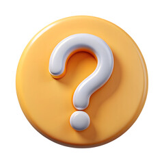 Question sign 3d render. Interface button isolated on white. Plastic cartoon style