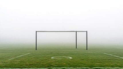 Foggy Soccer Goal on Empty Field