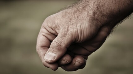 Fototapeta premium Close-up of a man's clenched fist, showing wrinkles and hair.