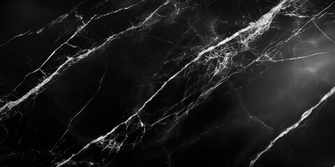 Luxurious black marble texture featuring striking white veins, ideal for sophisticated backgrounds and elegant design projects, ample space for text insertion.