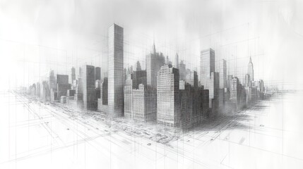 Sketchy cityscape, architectural blueprint, urban design.
