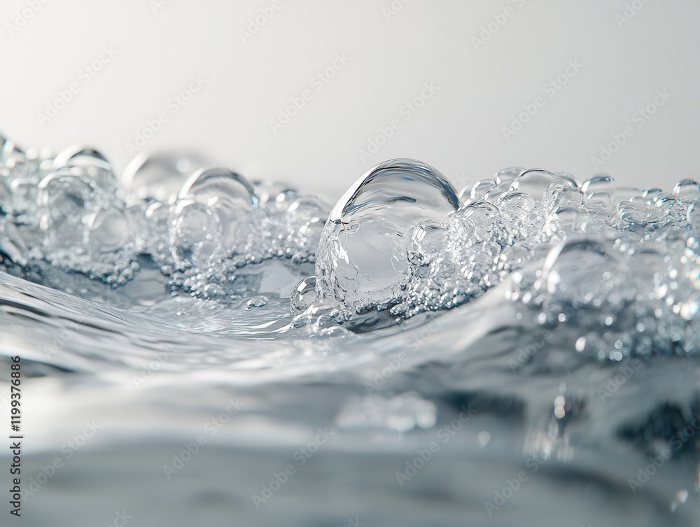 Poster crystal clear water waves with bubbles creating a tranquil atmosphere for relaxation and serenity in