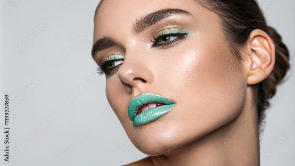Poster a portrait displaying a chic look with teal initially blending into a soft mint green the high gloss