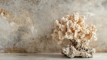 Obraz premium Desert Rose Mineral Rock Structure on Gray Stone Background with Space for Text