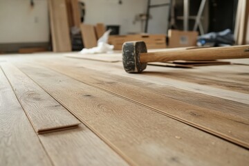 Floor installation action home renovation diy project indoor environment ground level view craftsmanship concept