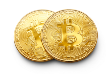 Bitcoin coins in closeup