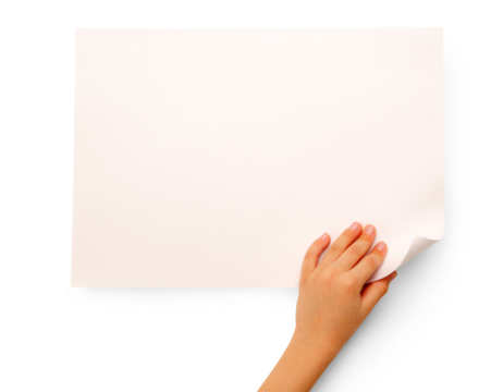 Child's hand turning over paper