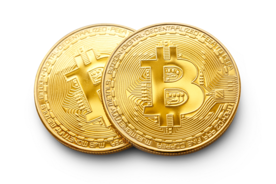 Bitcoin coins in closeup