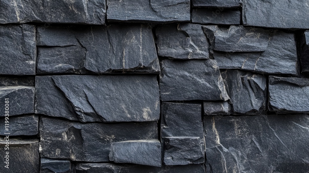 Poster detailed close up of textured black marble stone wall with layered rock formations and empty space f